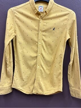 Melbourne Yellow Textured Short-Sleeve Shirt with Navy Dot Accents